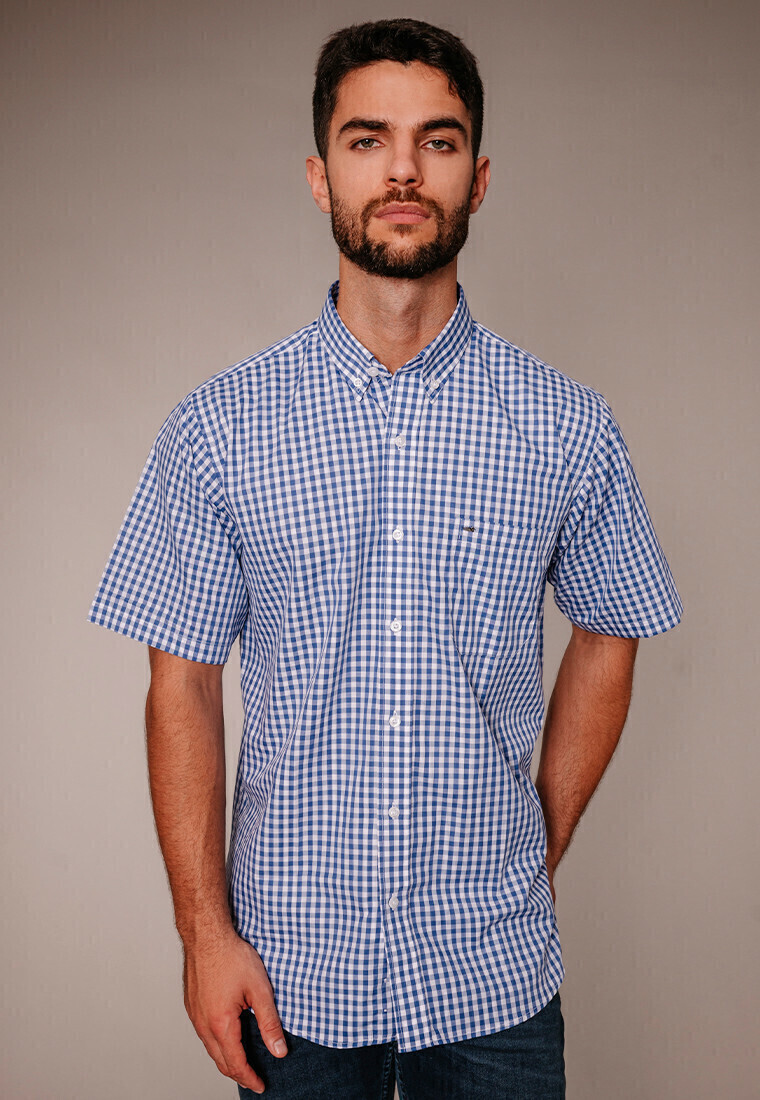 Camisa Corte Basico Cuadros Azul Blanco 4175 thumbnail 3