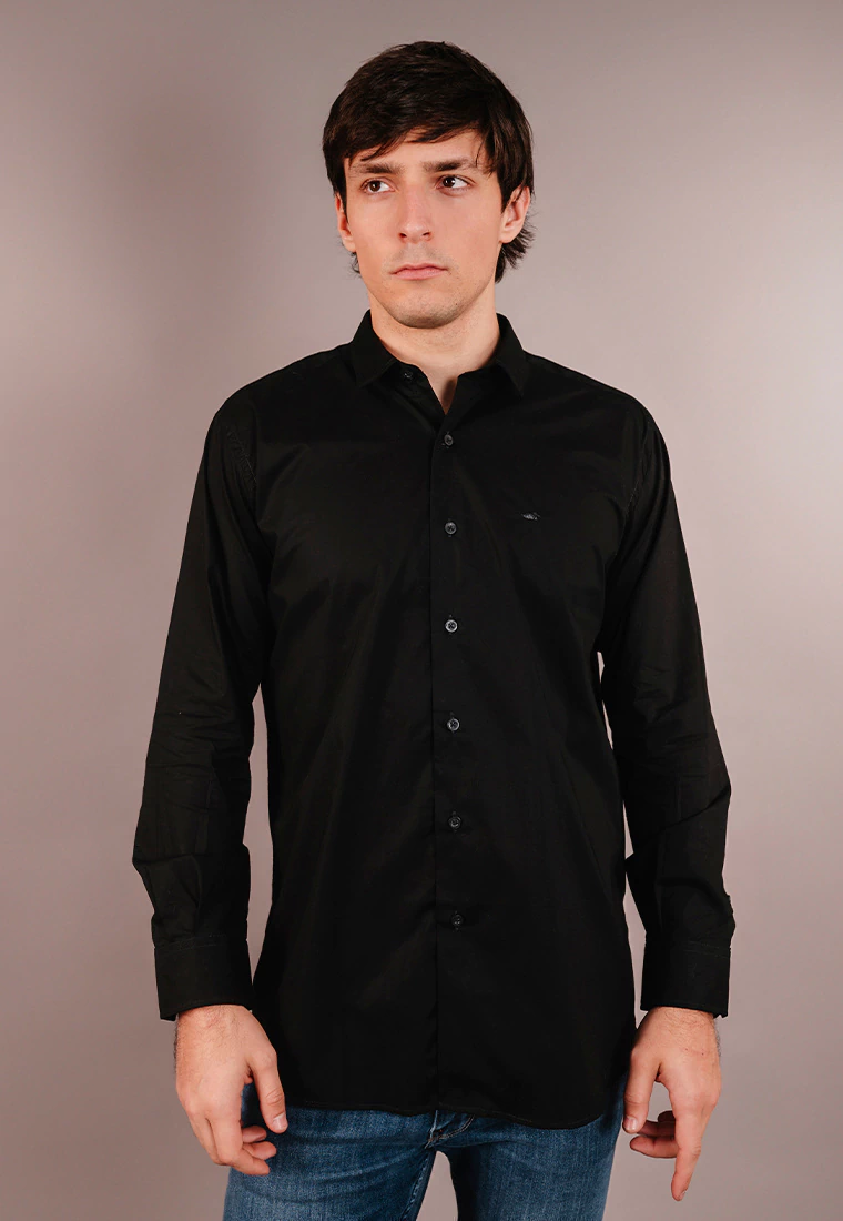 Camisa Corte Clasico Lisa Negro 1652 thumbnail 3