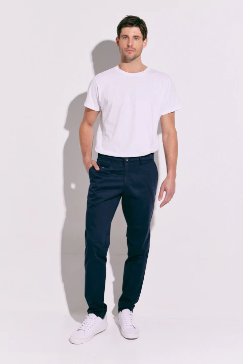 Pantalon Plat Gabardina Pima Marino