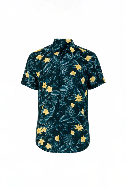 Camisa Manga Corta Fibrana Clasica Marino Flor Am - comprar online