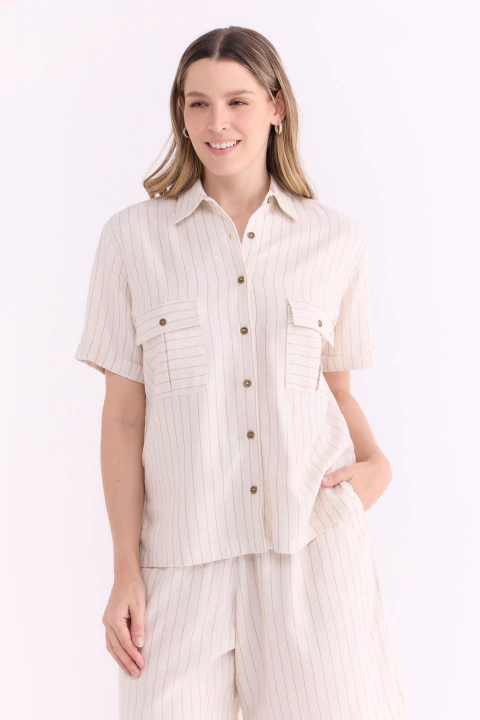 Camisa Lino Alicia Rayas Beige - comprar online
