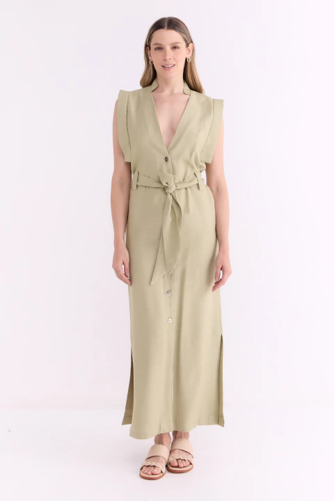 Vestido Con Lazo Perdita Verde Pistacho - comprar online