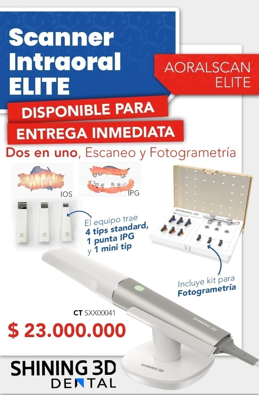 Scanner intraoral Aoralscan elite dos en uno escaneo y fotogrametria shining 3d dental