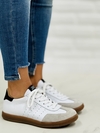 Zapatilla de cuero y gamuza con suela baja estilo samba moda mujer blanco