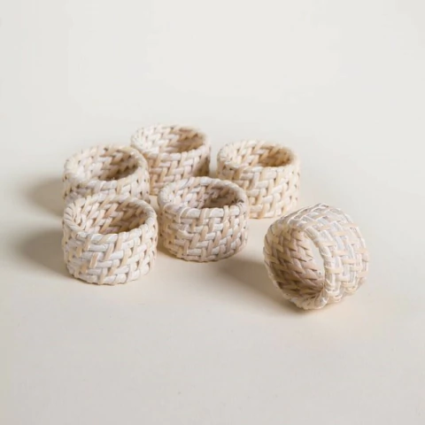 Servilleteros Blancos de Bamboo y Rattan x 6 - comprar online