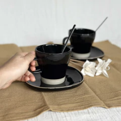 Juego de 6 Tazas de Te con Plato Negro - Linea Mali - tienda online
