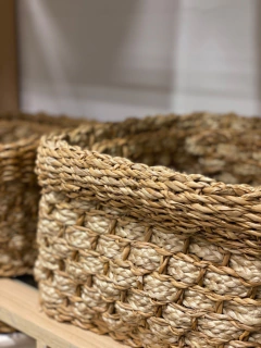 canasto cuadrado de seagrass y yute sin manija MEDIANO - comprar online