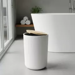Cesto de Basura Blanco Tapa Bambu - Trendy Corner
