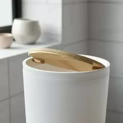 Cesto de Basura Blanco Tapa Bambu - tienda online