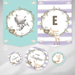 Imagen de Kit imprimible woodland animalitos del bosque menta lila tukit