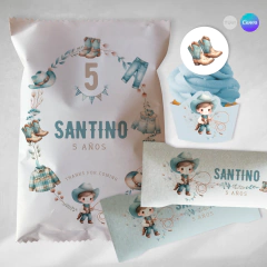 Plantilla canva paquete de fiesta, party bundle printable, chip bag, water bottle label, little cowboy, pequeño vaquero - comprar online