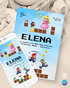 Invitacion el super mario texto editable canva tukit