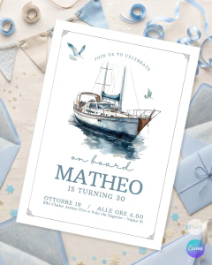 Invitacion editable yacht, invitación barco, fiesta en el mar, invitaciones cumpleaños board, party on board, tukit