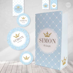 Kit imprimible coronita celeste dorado corona candy bar - comprar online
