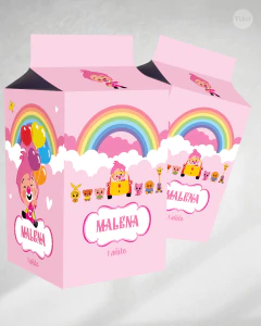 Milk box imprimible payaso plim plim arco iris rosa tukit - tienda online