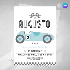 Invitacion editable auto, invitación auto retro, invitaciones canva editable, cumpleaños auto carrera, race tukit