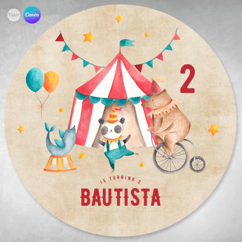 Bunting circus, banner circular digital, imprimible circo, backdrop circo tukit - comprar online