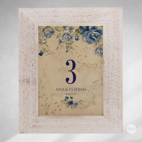 Numeros de mesa imprimibles textura flores azules tukit