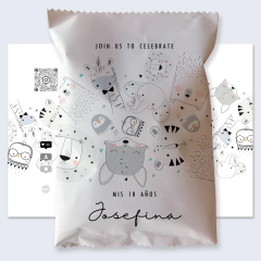Chips bags bolsita golosinera imprimible animales blanco negro tukit