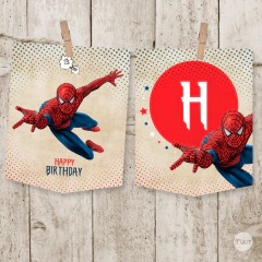 Banner, banderines, banderin spiderman, pennant spiderman, cumpleaños hombre araña, spider party