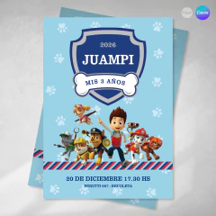 Invitación patrulla canina, invitaciones editables canva, perritos paris tukit - comprar online