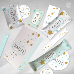 Kit imprimible estrellas dorado aguamarina tukit