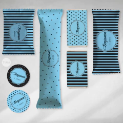 Kit imprimible wedding rayas lunares celeste negro candy bar