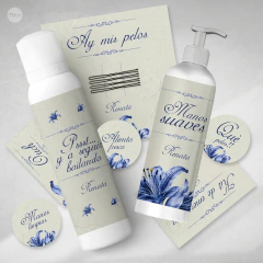 Kit imprimible canasta para baño emergencia flor azul ornamento tukit