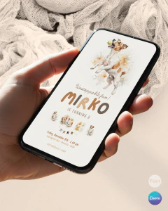 Plantilla de invitación, texto editable canva, perro jack Russell, dog party, tonos neutros - comprar online