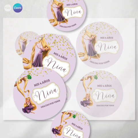 Circulos topper imprimible rapunzel tukit - comprar online