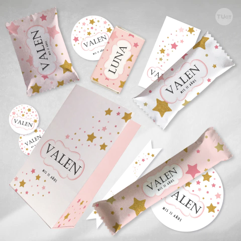 Kit imprimible estrellas dorado rosa tukit