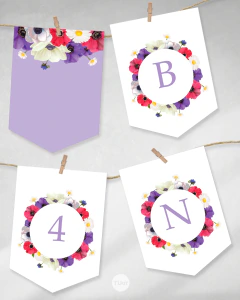 Banderines imprimibles flores amapolas, banderín para cumpleaños casamientos, abecedario tukit