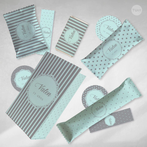 Kit imprimible gris rayas puntos dots zig zag candy bar tukit