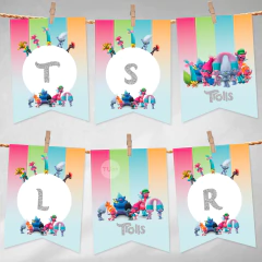 Banderines imprimibles, banderín cumpleaños trolls abecedario tukit - comprar online