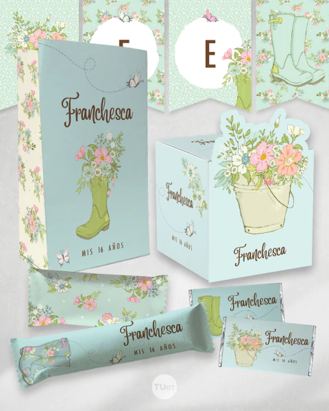 Kit imprimible jardin flores garden botas de lluvia tukit - comprar online