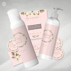 Kit imprimible baño sos flores naturales rosa tukit - comprar online