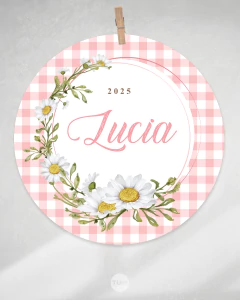 Cartel circular 40 cm margaritas, vichy rosa imprimible tukit en internet