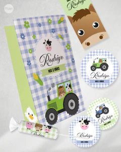 Kit imprimible animalitos de la granja verde azul tukit - comprar online