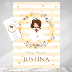 Kit imprimible bautismo comunión nena flores amarillas rayas tukit - comprar online