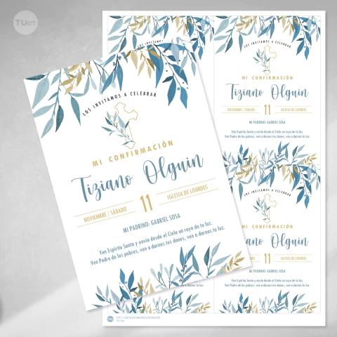 Invitacion imprimible hojas acuarela tukit