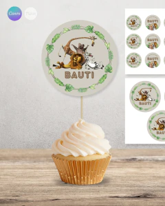 Adorno para cupcake, circulo multiuso, animales de la selva tukit - TuKit