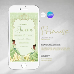 Invitacion la princesa y el sapo texto editable canva tukit - comprar online