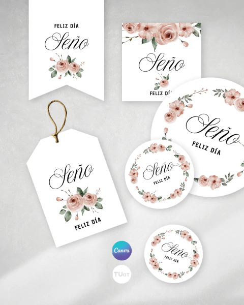 Mini kit imprimible flores rosas tukit - comprar online