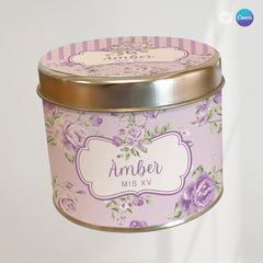 Etiqueta flores lilas, souvenir tin label, plantilla canva, etiqueta para personalizar latas, etiqueta texto editable - comprar online