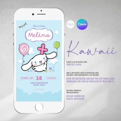 Invitacion editable de cumpleaños bunny kawaii cinnamoroll tukit - comprar online