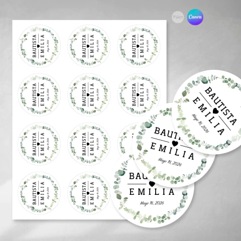 Circulo topper imprimible hojitas eucalipto tukit - comprar online