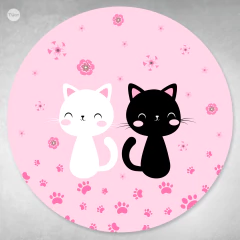 Bunting banner circular digital imprimible backdrop gatitos blanco negro flores en internet