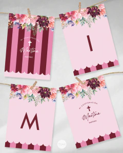 Kit imprimible de confirmación con rayas y flores tukit