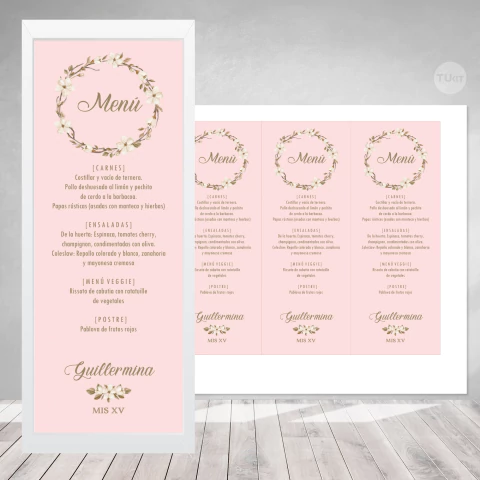 Menu imprimible bodas wedding eventos flores naturales rosa tukit
