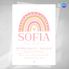 Invitacion editable arcoiris, invitación arcoiris rosa, rainbow, invitaciones arcoiris, party rainbow tukit